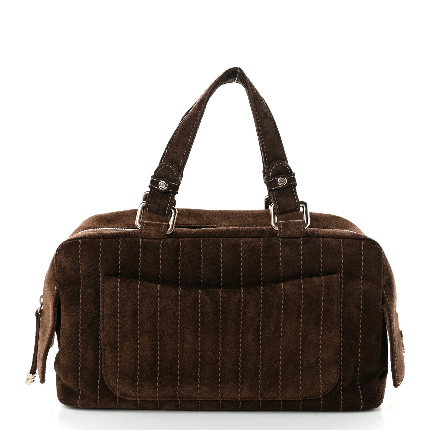 Suede Vertical Quilted Bowler Brown