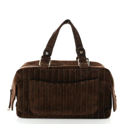 Chanel Suede Vertical Quilted Bowler Brown 1 of 10