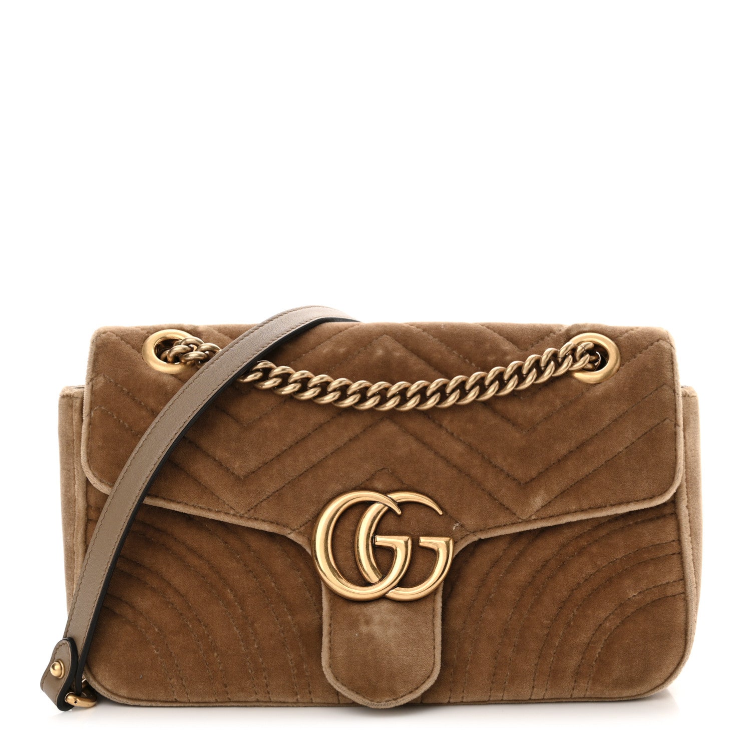 Gucci Velvet Matelasse Small GG Marmont Shoulder Bag Taupe 1 of 16