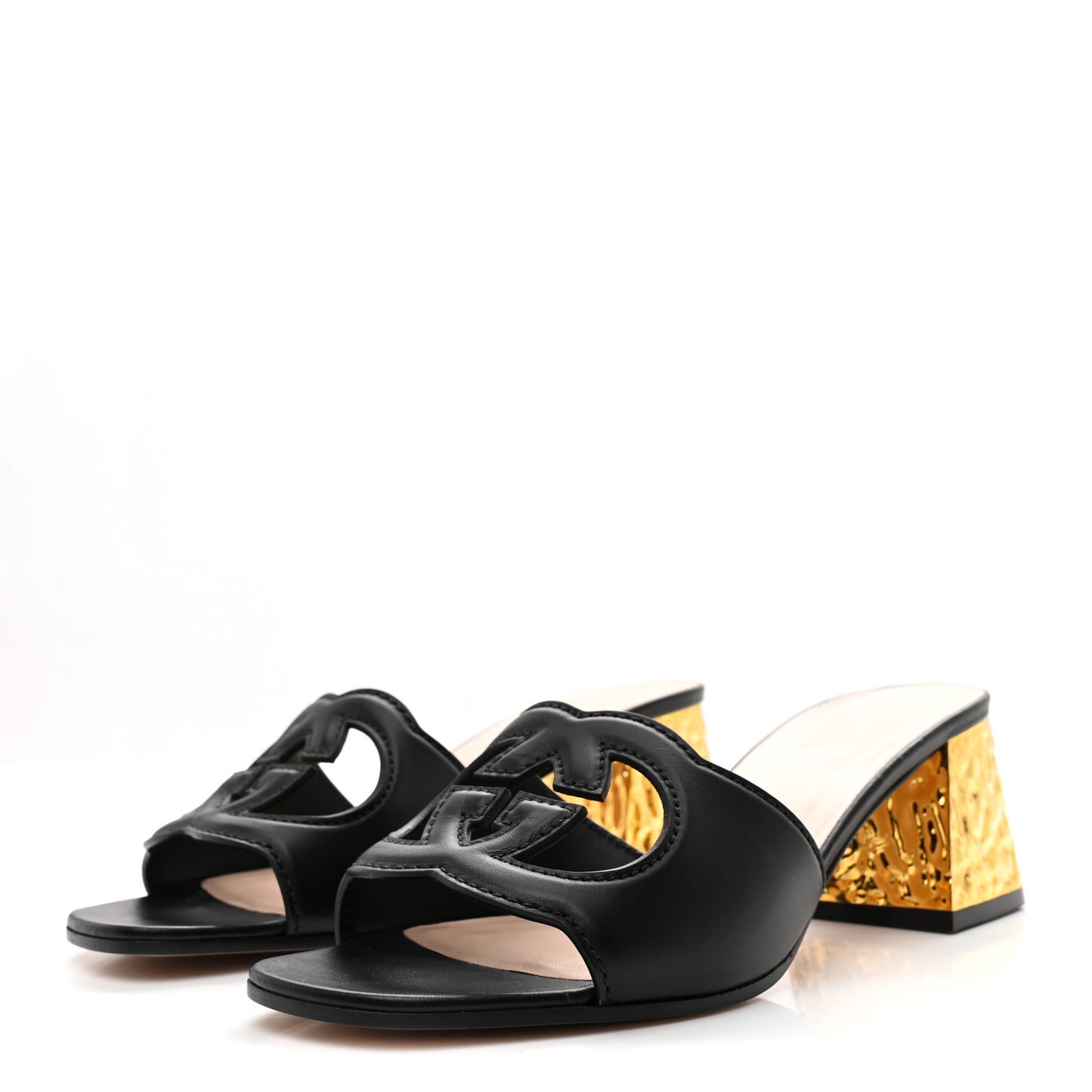 Cosmos Softy Calfskin Interlocking G Cut Out 55mm Slide Sandals 39 Black
