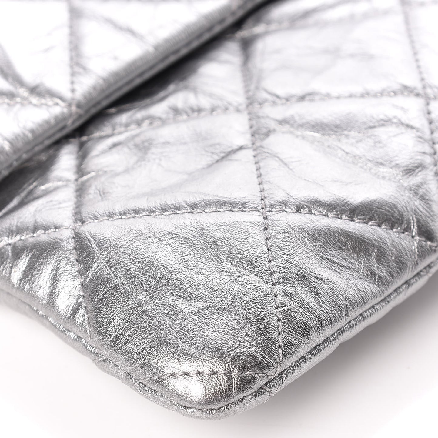 Metallic Crumpled Calfskin Big Bang Large Flap Bag Silver