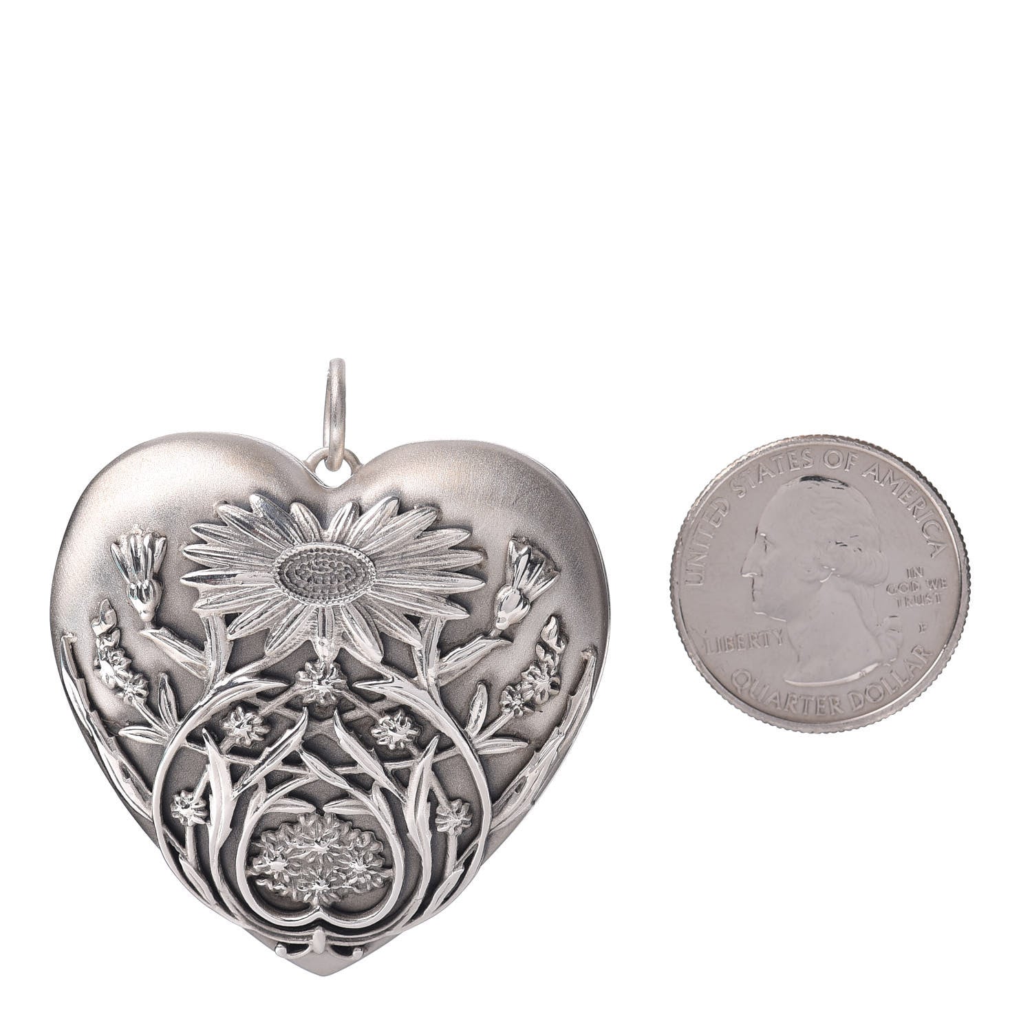 Tiffany Sterling Silver Large Ziegfeld Daisy Heart Locket Pendant 2 of 3
