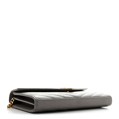 Saint Laurent Grain De Poudre Matelasse Chevron Monogram Chain Wallet Fog 4 of 14