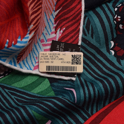 Hermes Cashmere Silk Jaguar Quetzal Shawl 140 Rose Vert Camel 5 of 6