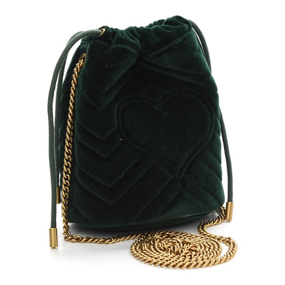Gucci Velvet Matelasse Mini GG Marmont 2.0 Bucket Bag Dark Green 3 of 8