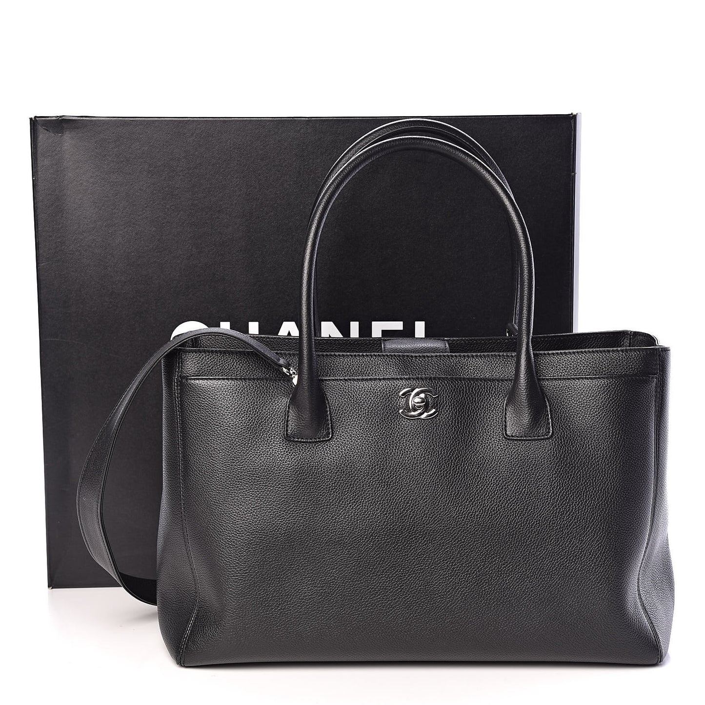 Calfskin Cerf Executive Shopper Tote Black