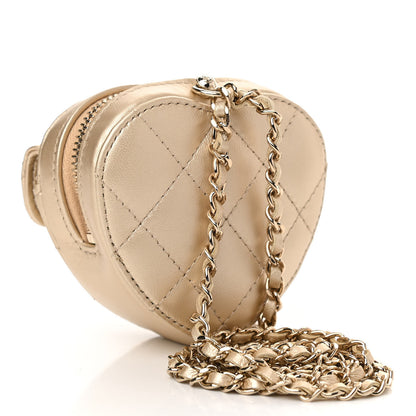 Chanel Metallic Lambskin Quilted CC In Love Heart Coin Purse With Chain Gold 3 of 11