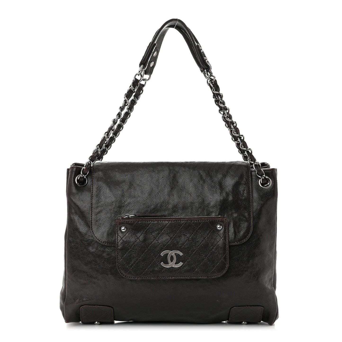 Glazed Caviar Pocket In The City Tote Dark Brown