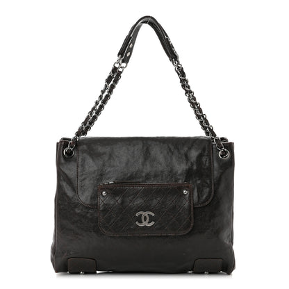 Chanel Glazed Caviar Pocket In The City Tote Dark Brown 1 of 12
