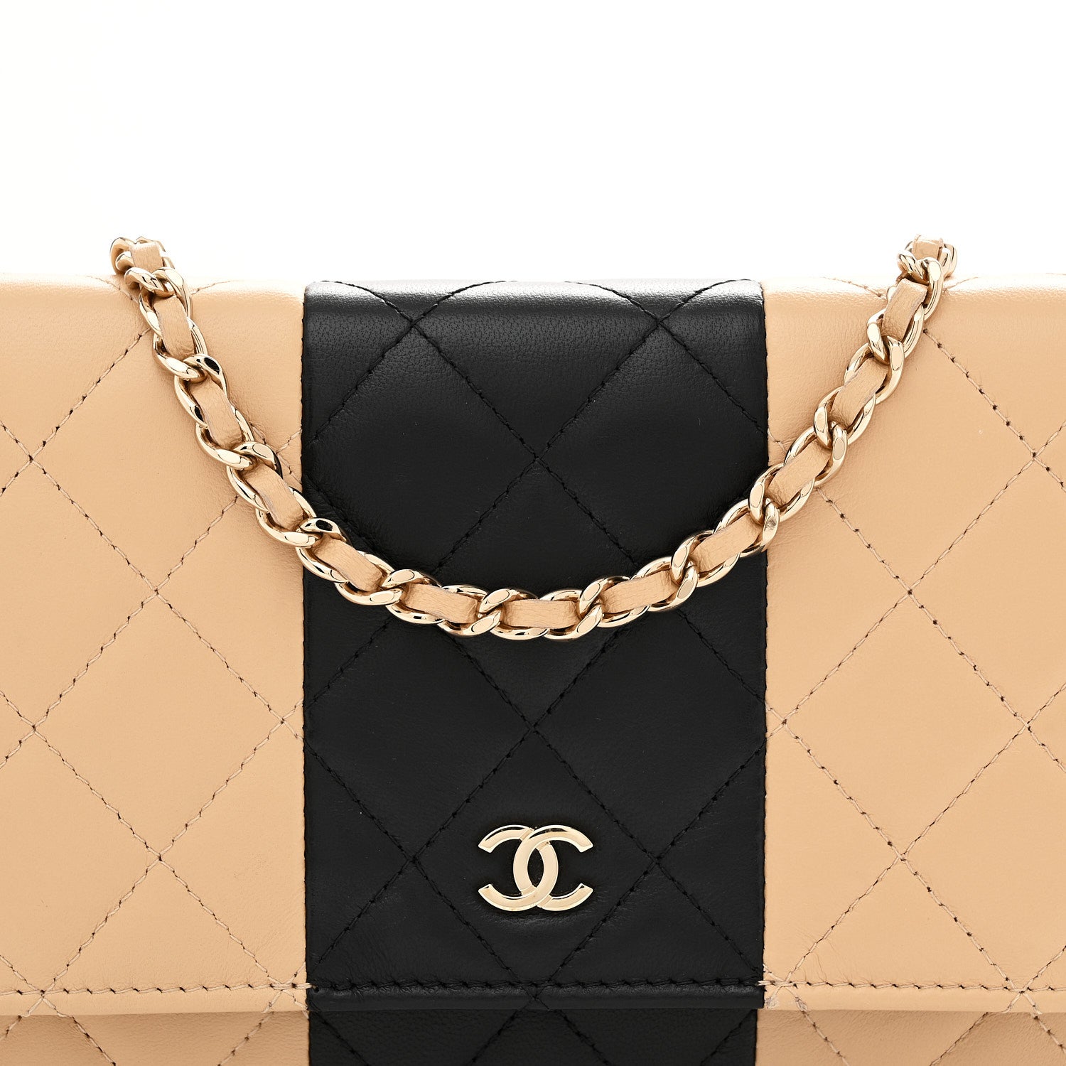 Chanel Lambskin Quilted Wallet On Chain WOC Beige Black 8 of 13