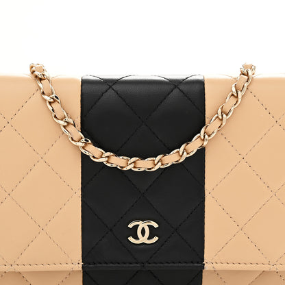 Chanel Lambskin Quilted Wallet On Chain WOC Beige Black 8 of 13