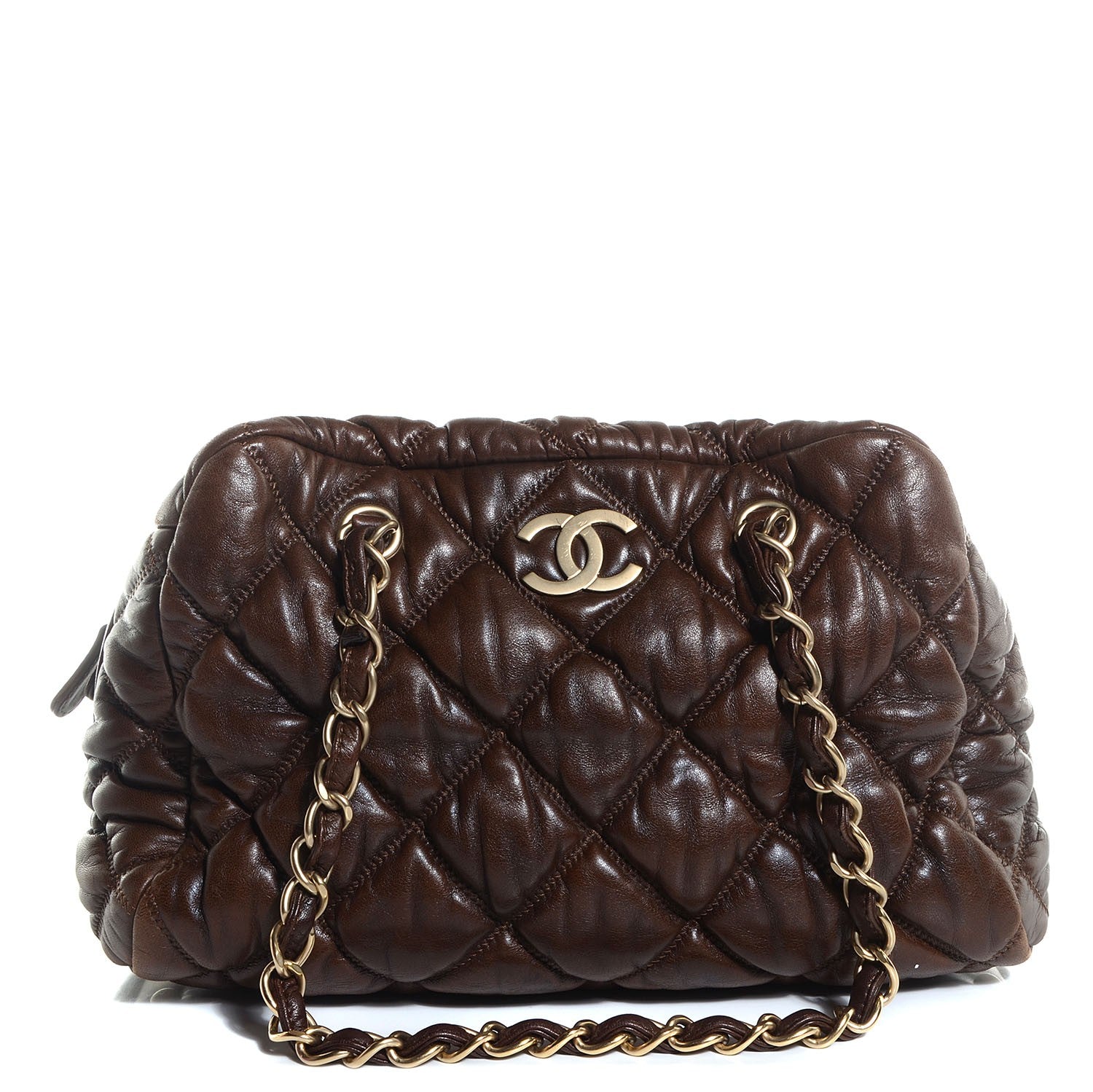 Chanel Lambskin Bubble Quilt Bowler Brown 1 of 7