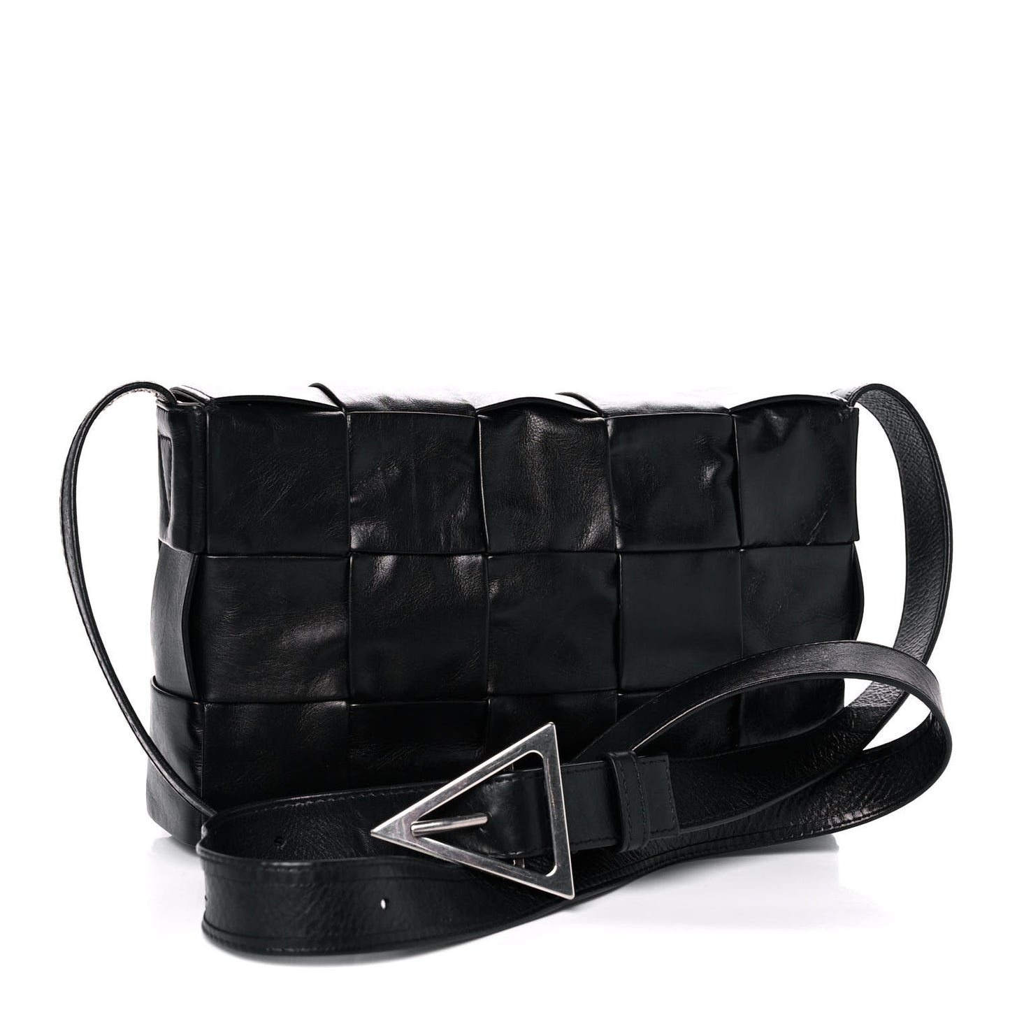 Paper Calfskin Maxi Intreccio Cassette Crossbody Bag Black