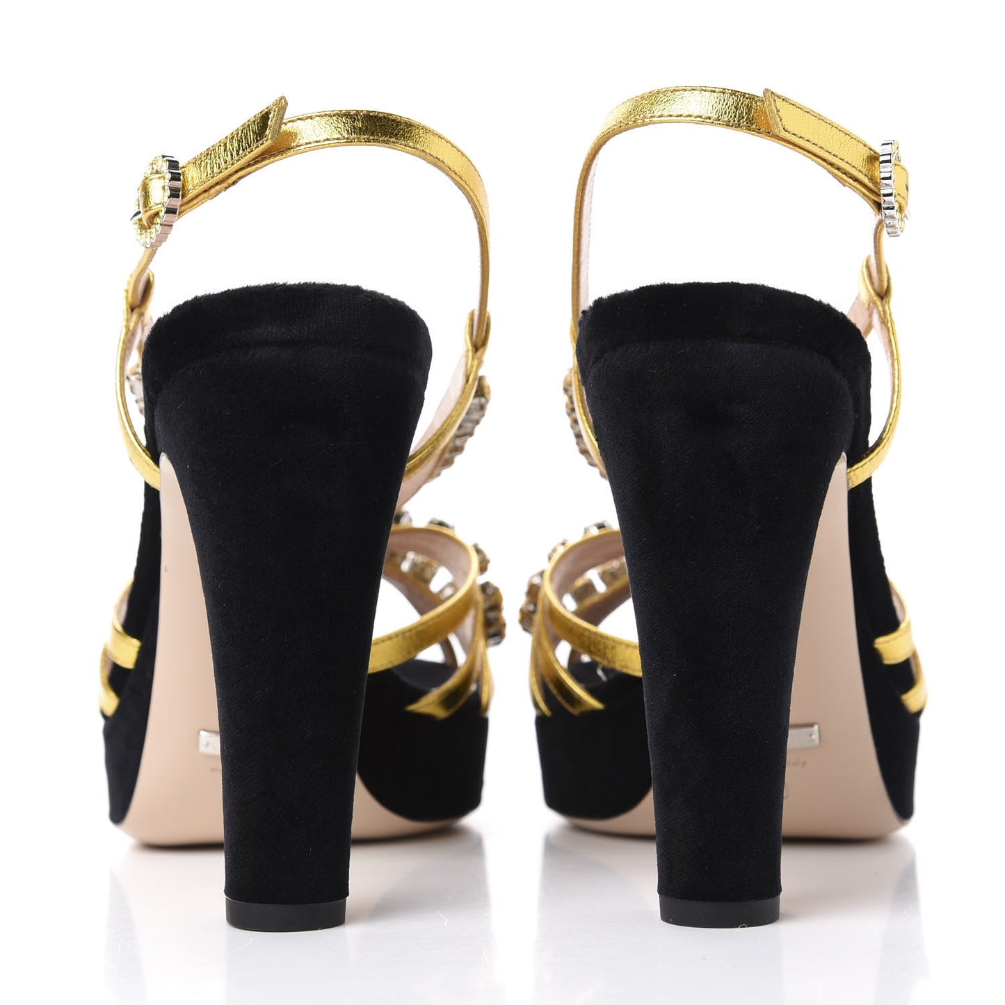 Velvet Nappa Crystal Zephyra Slingback Platform High Heel Sandals 40 Black Gold