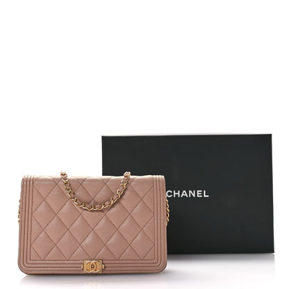 Chanel Caviar Quilted Boy Wallet On Chain WOC Dark Beige 12 of 13