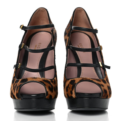 Gucci Calf Hair Leopard Print Platform Pumps 37.5 2 of 8