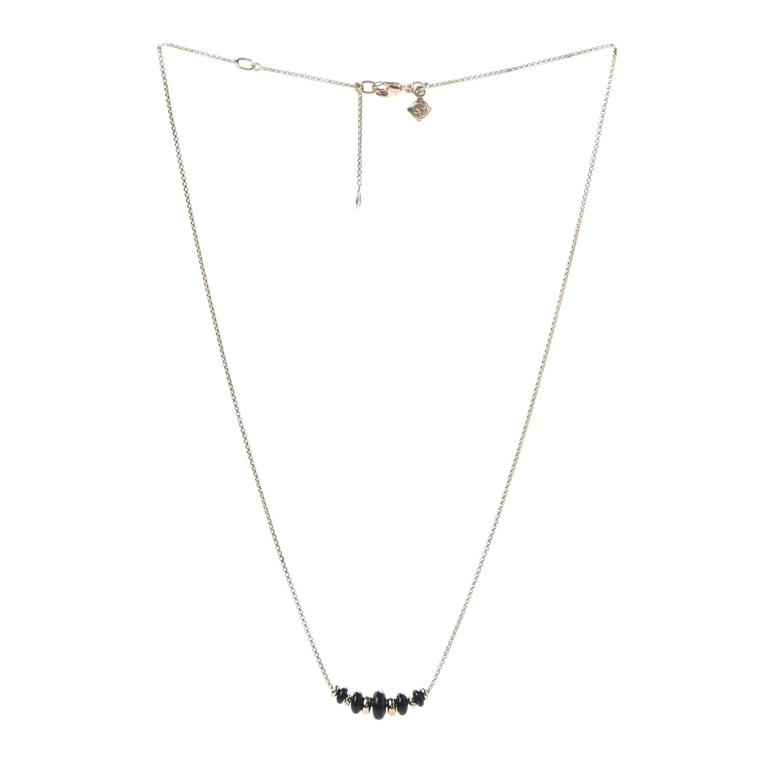 David Yurman 18K Yellow Gold Black Onyx Rio Rondelle Short Station Necklace 3 of 7