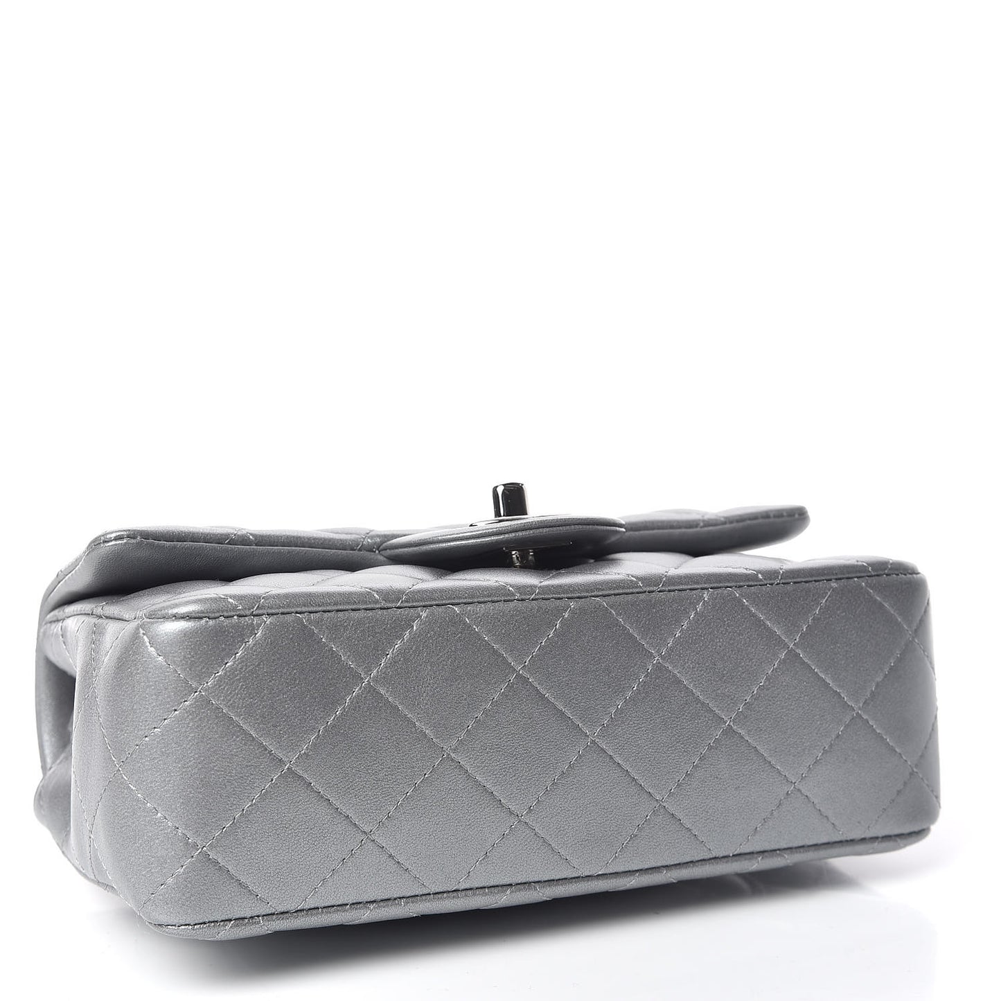 Metallic Lambskin Quilted Mini Rectangular Flap Silver