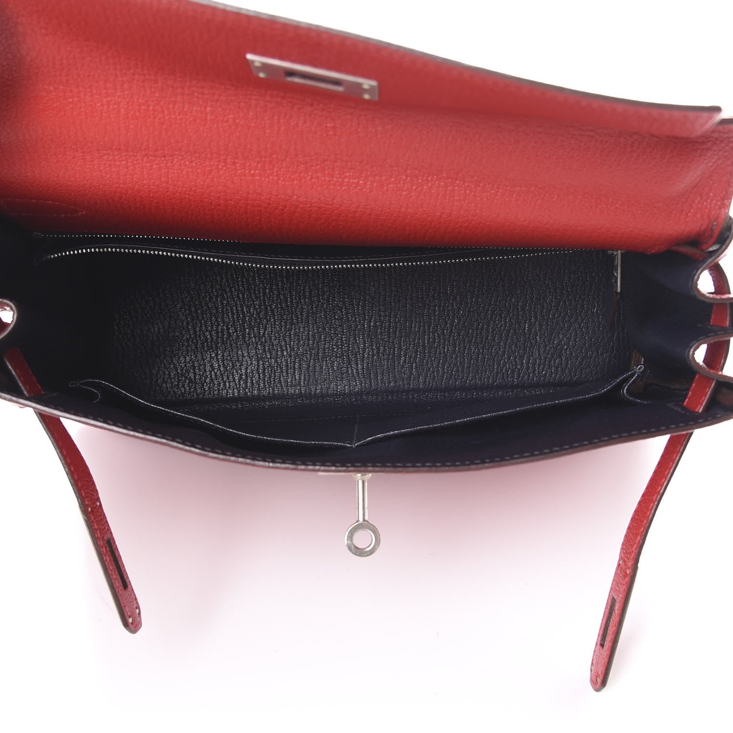Hermes Chevre Mysore Horseshoe Kelly Retourne 28 Rouge Garance Bleu Obscur 13 of 38