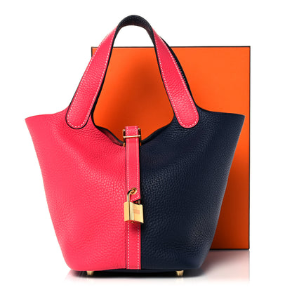 Hermes Taurillon Clemence Casaque Picotin Lock 18 PM Rose Extreme Bleu Nuit 10 of 10