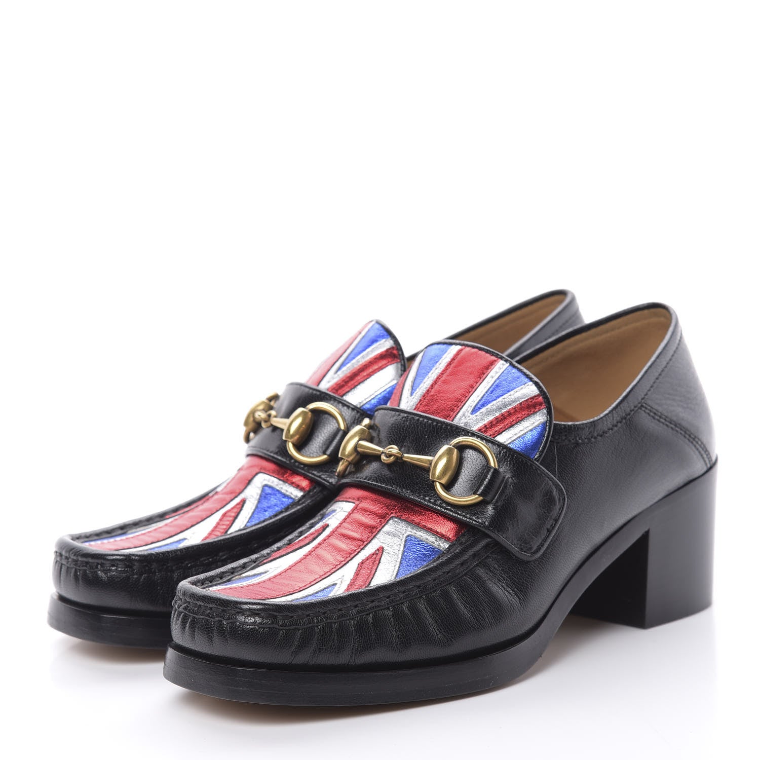 Gucci Lambskin Union Jack Horsebit Loafer Pumps 35.5 Black 3 of 9