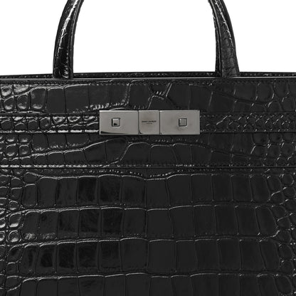 Saint Laurent Shiny Calfskin Crocodile Embossed Small Manhattan Shopper Tote Black 8 of 10