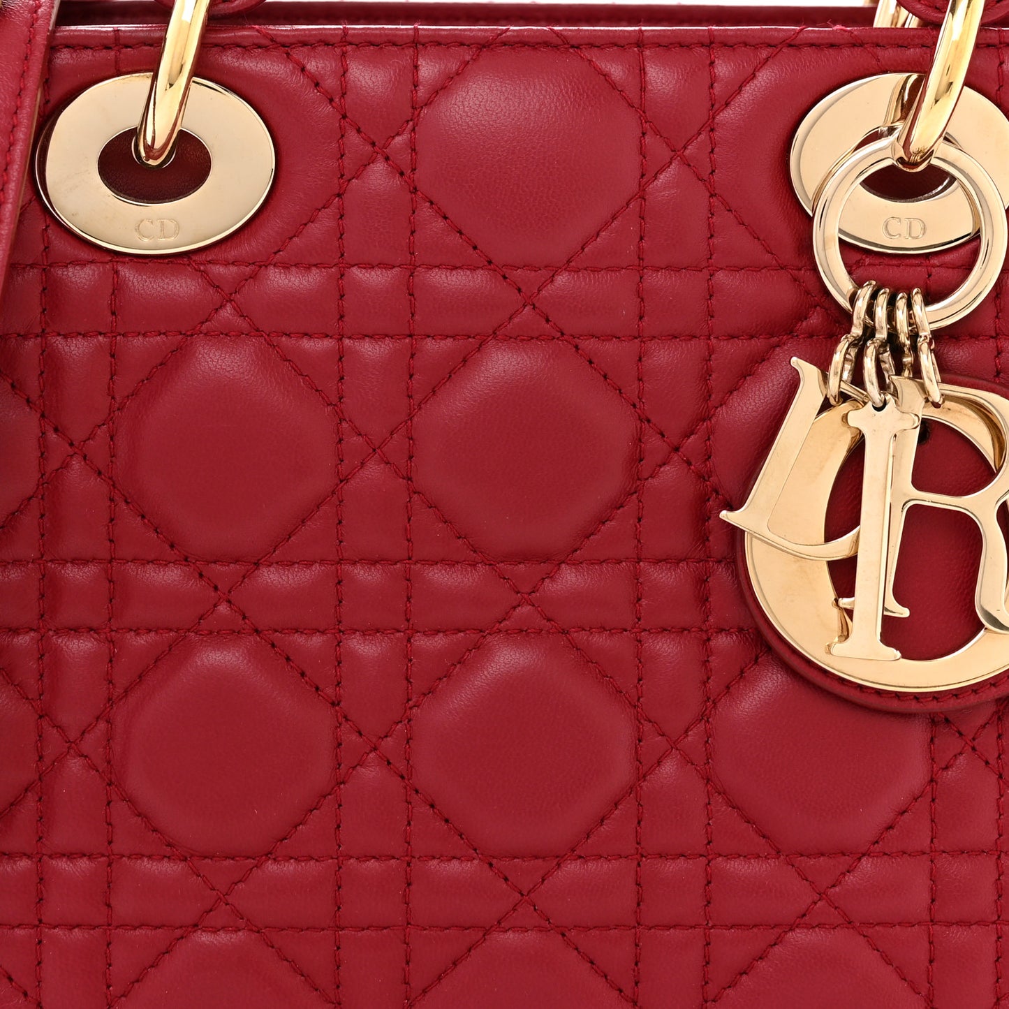 Lambskin Cannage Small Lucky Badges My Lady Dior Red
