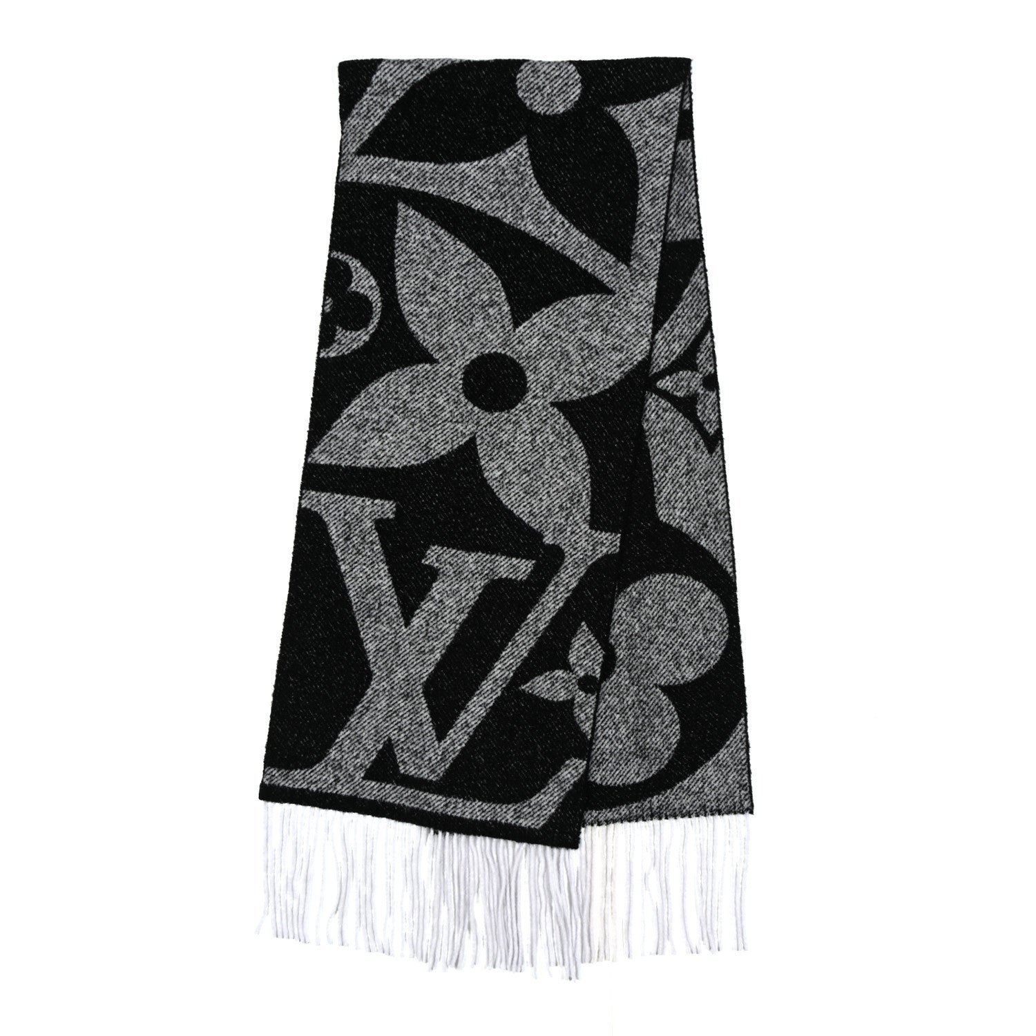 Louis Vuitton Wool Silk Monogram Snowy Kaleidoscope Scarf Black 2 of 4
