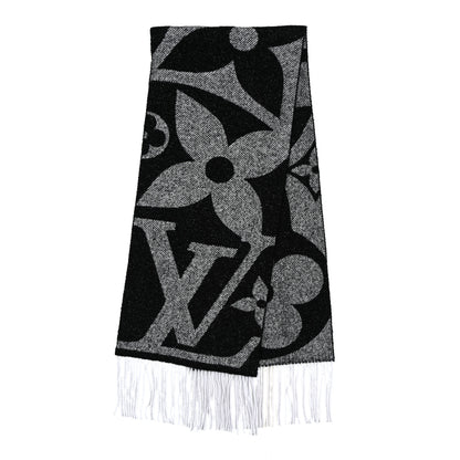 Louis Vuitton Wool Silk Monogram Snowy Kaleidoscope Scarf Black 2 of 4