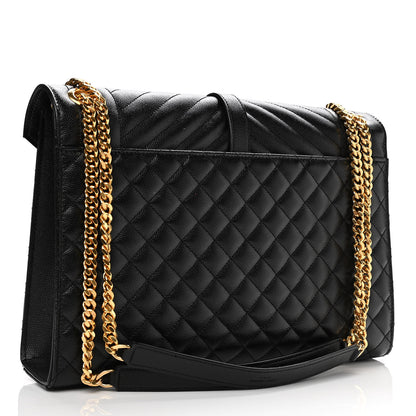 Saint Laurent Grain De Poudre Textured Mixed Matelasse Large Triquilt Monogram Satchel Black 3 of 12