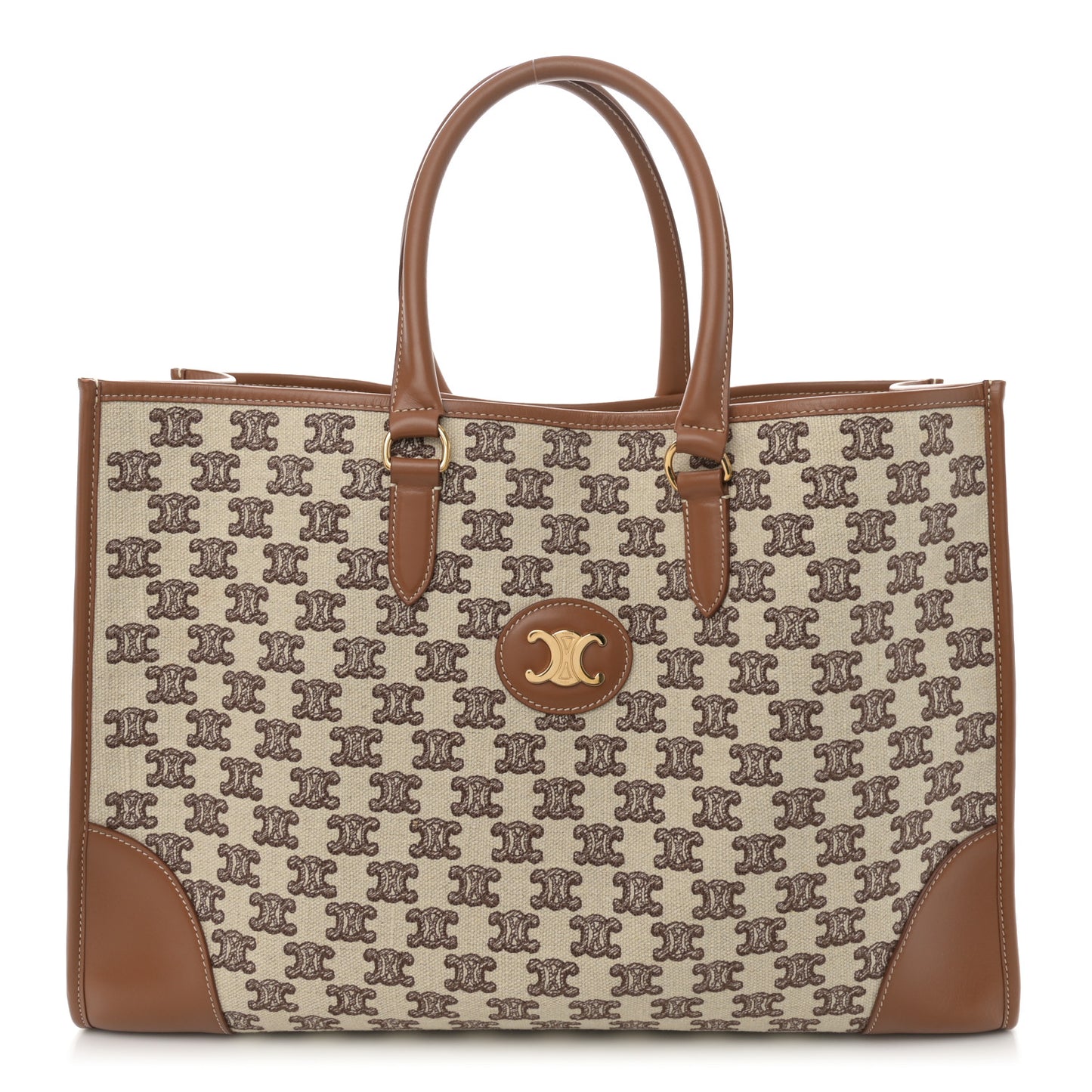 Canvas Calfskin Triomphe Embroidered Horizontal Cabas Tan