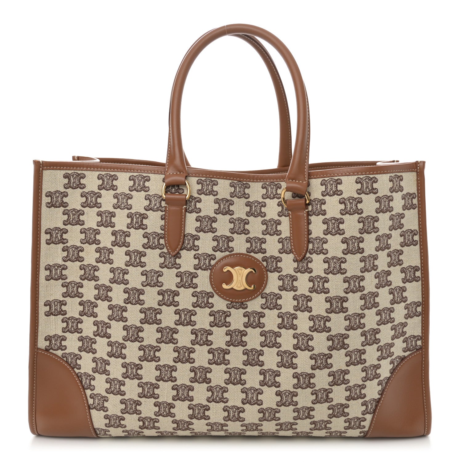 Celine Canvas Calfskin Triomphe Embroidered Horizontal Cabas Tan 1 of 12