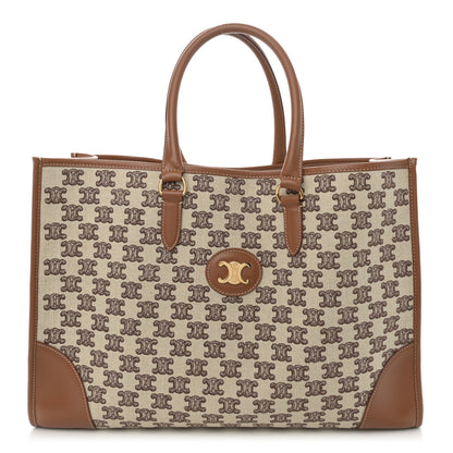 Celine Canvas Calfskin Triomphe Embroidered Horizontal Cabas Tan 1 of 12