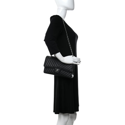 Chanel Calfskin Chevron Quilted Medium Double Flap Black 2 of 9