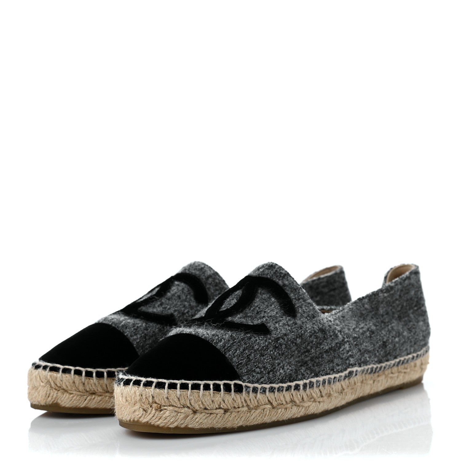 Chanel Tweed Velvet CC Espadrilles 41 Grey Black 3 of 9