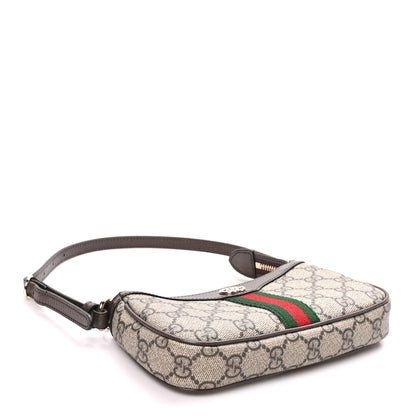 Gucci GG Supreme Monogram Textured Dollar Calfskin Web Mini Ophidia Shoulder Bag Beige Ebony New Acero 4 of 11