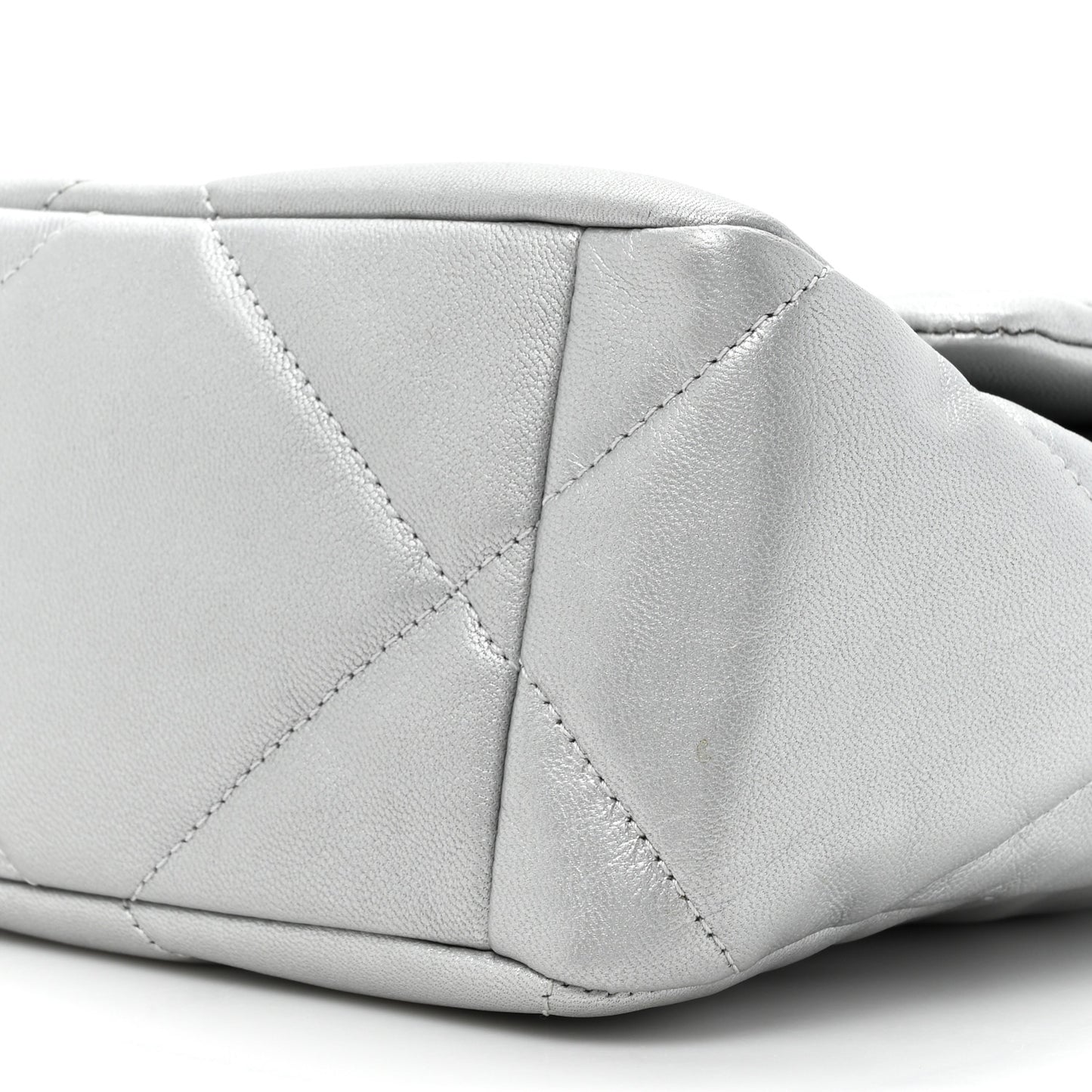 Metallic Goatskin Quilted Large Chanel 19 Flap Silver