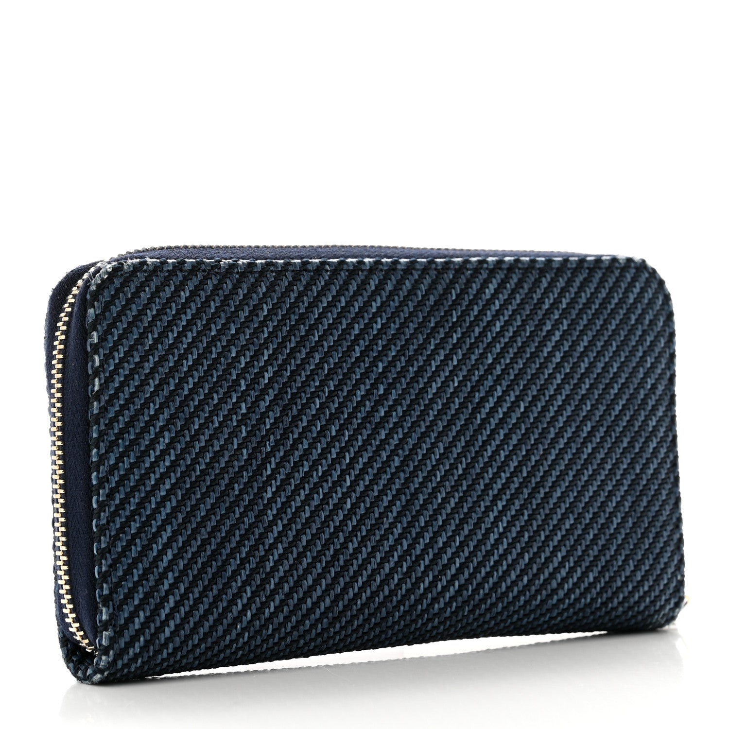 Chanel Mixed Fibers Deauville Small Zip Around Wallet Navy Blue 3 of 10