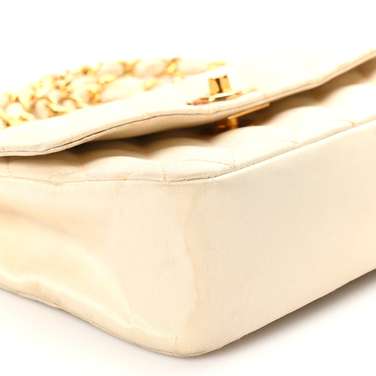 Satin Quilted Mini Flap White