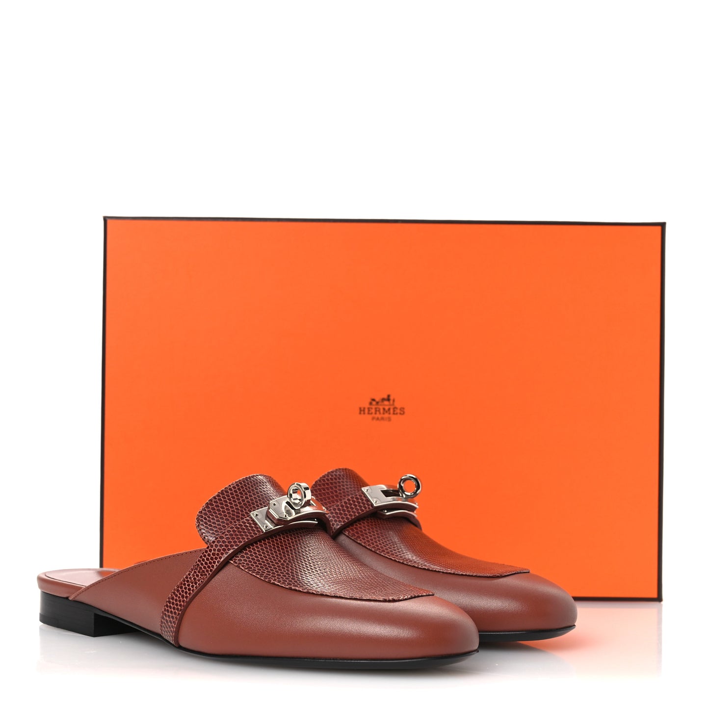 Lizard Calfskin Oz Mules 37 Rouge Sepia