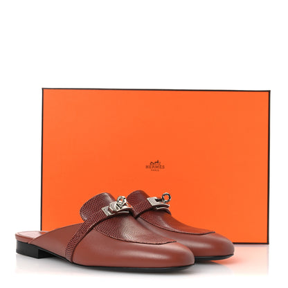 Hermes Lizard Calfskin Oz Mules 37 Rouge Sepia 12 of 12