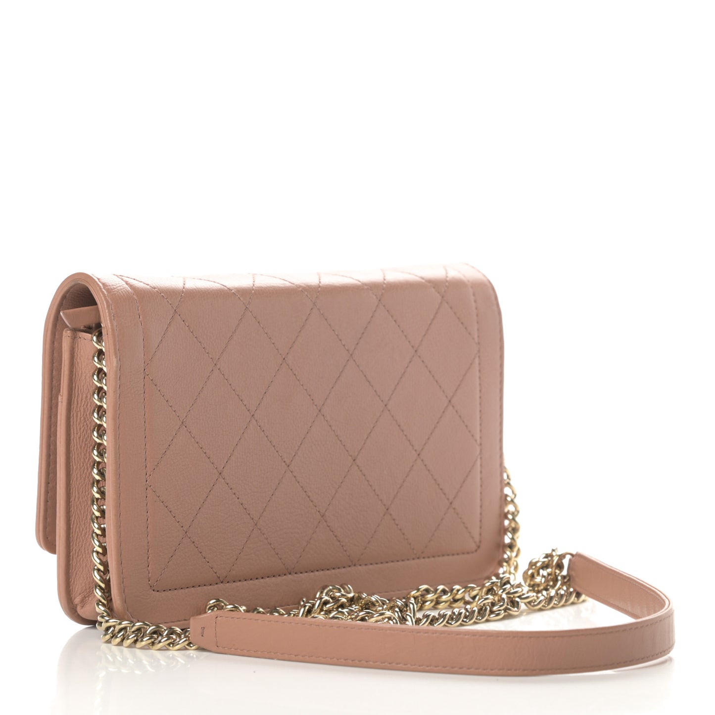 Grained Calfskin Quilted Label Click Flap Wallet On Chain WOC Pink