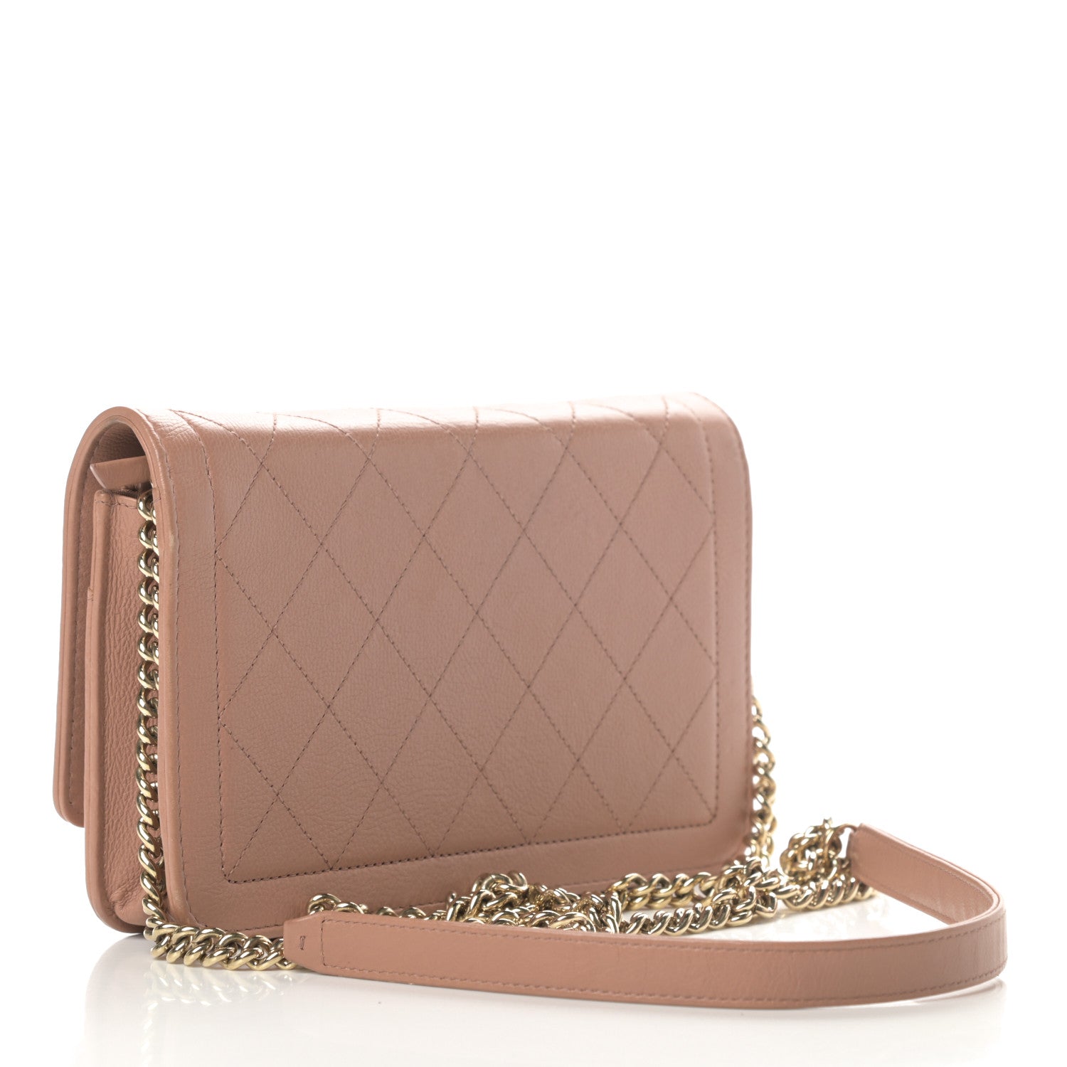 Chanel Grained Calfskin Quilted Label Click Flap Wallet On Chain WOC Pink 3 of 18