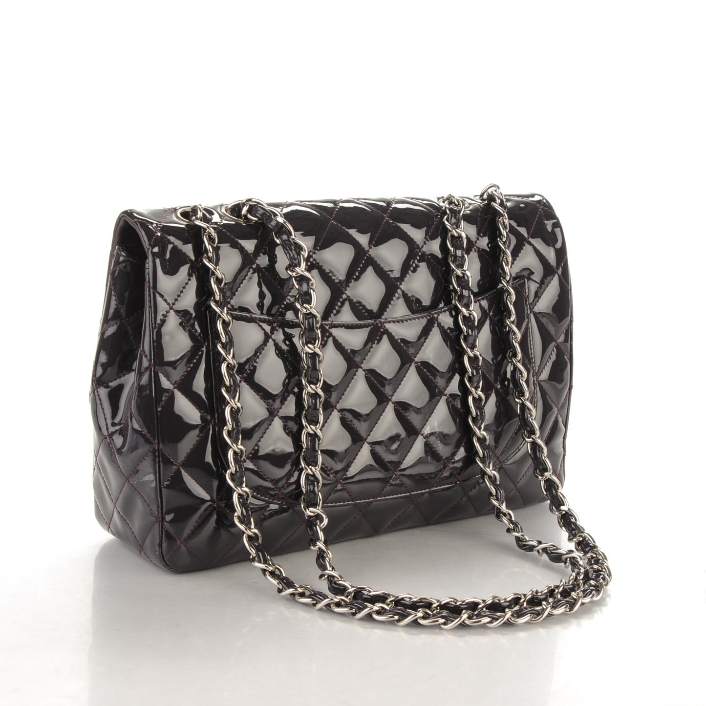 Patent Quilted Jumbo Single Flap Dark Purple