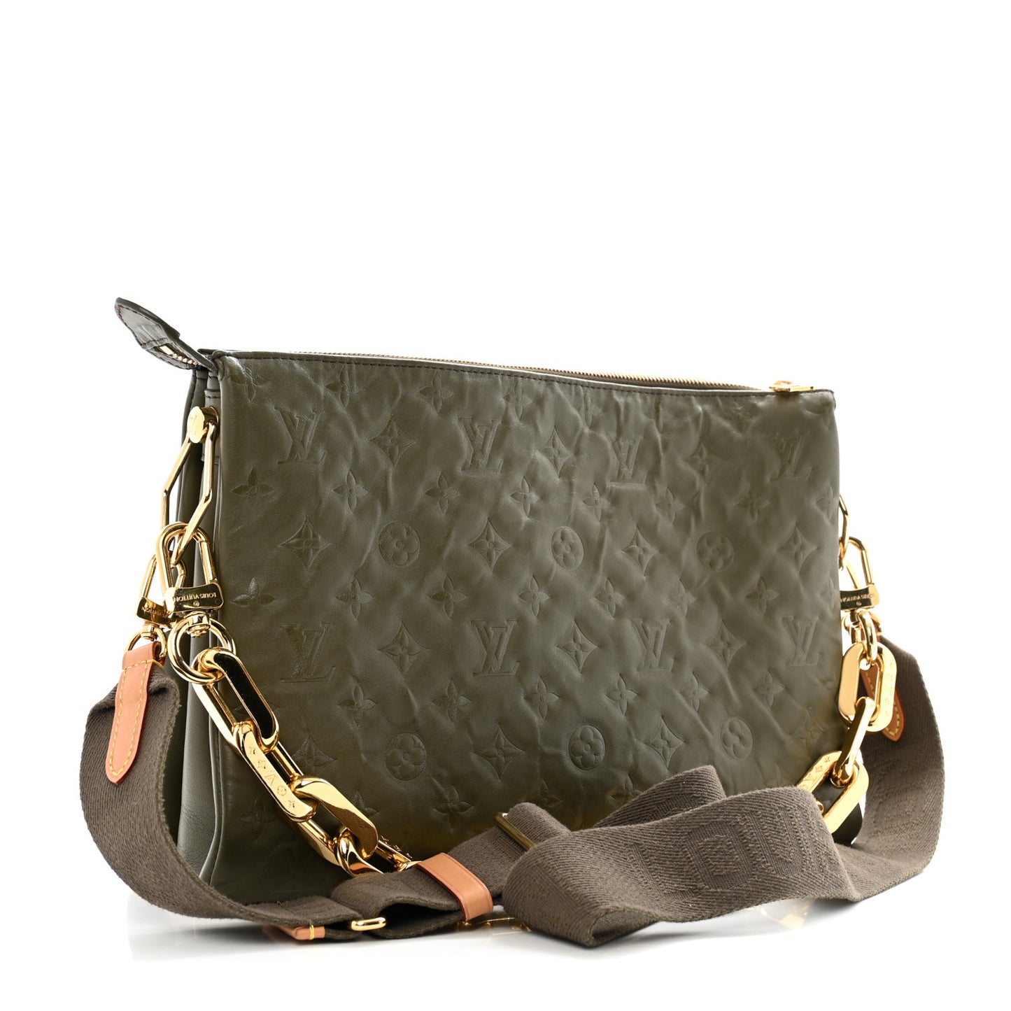 Lambskin Embossed Monogram Coussin MM Khaki