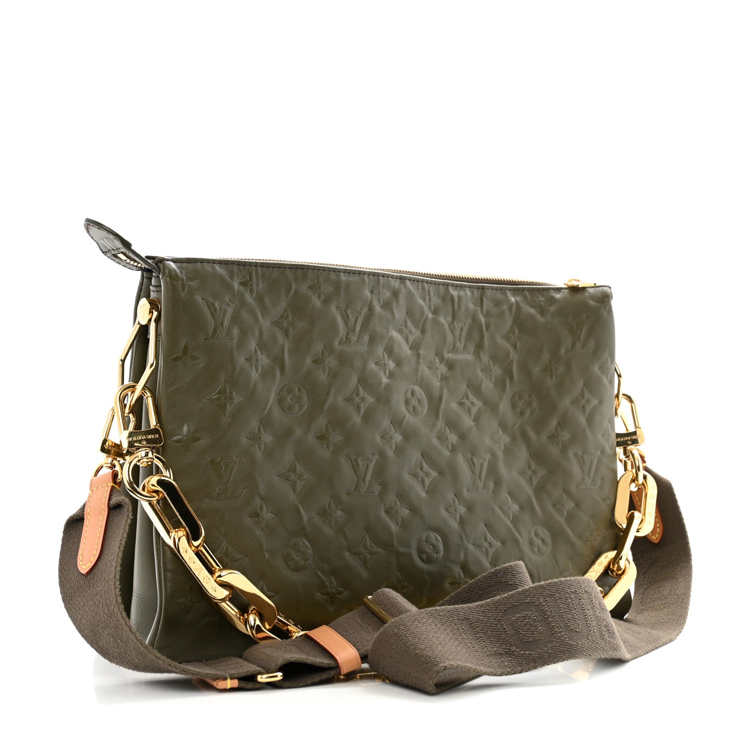 Louis Vuitton Lambskin Embossed Monogram Coussin MM Khaki 2 of 13