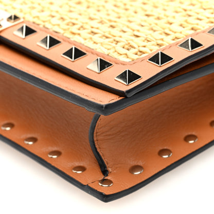 Valentino Garavani Raffia Calfskin Rockstud Wallet On Chain Pouch Natural Almond Beige 9 of 9