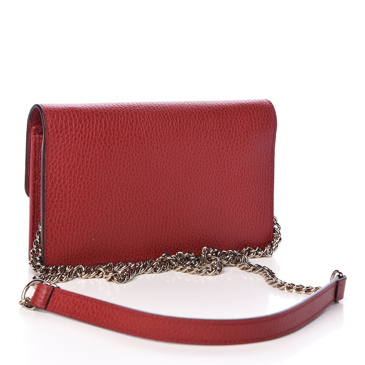 Dollar Calfskin Interlocking G Chain Wallet Red