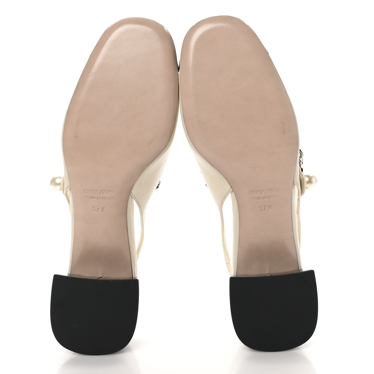 Miu Miu Patent Calfskin Chain Pearl Slingback Pumps 37.5 Ivory Black 6 of 10