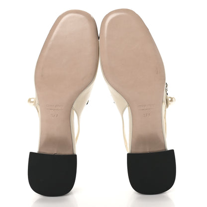 Miu Miu Patent Calfskin Chain Pearl Slingback Pumps 37.5 Ivory Black 6 of 10
